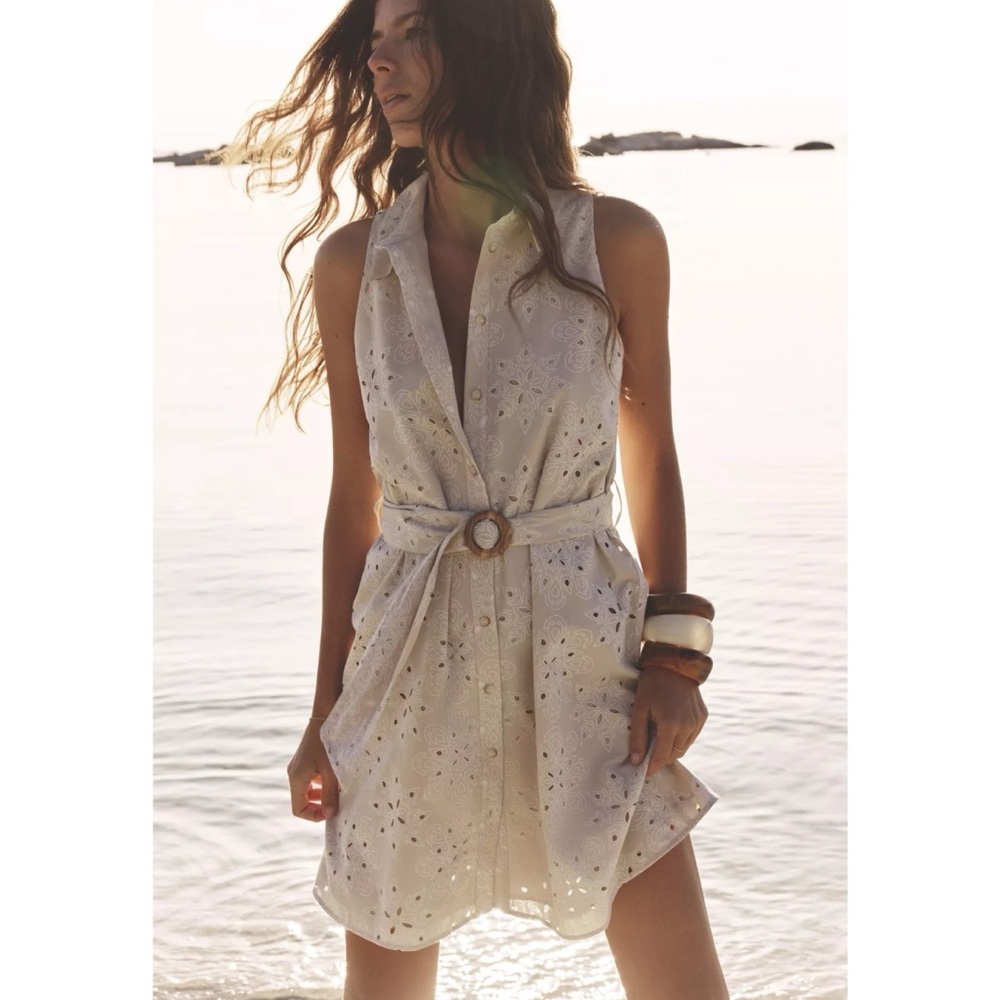 ZARA EMBROIDERED EYELET SMOCKED DRESS